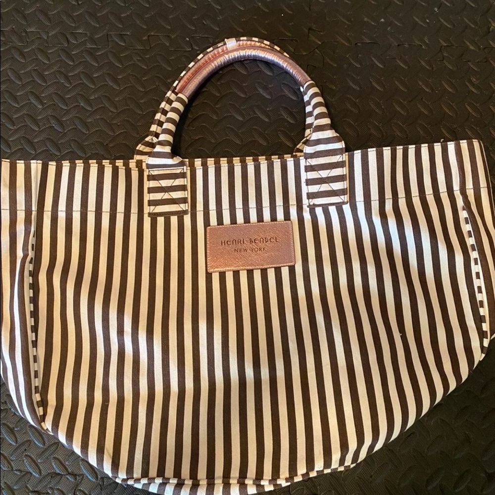 Henri Bendel Striped Canvas Rose Gold Tote